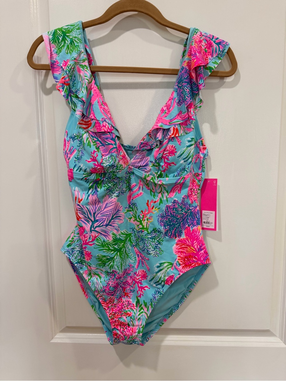 MWT Lilly Pulitzer Aqua Multicolor Floral Ruffle One-Piece Swimsuit